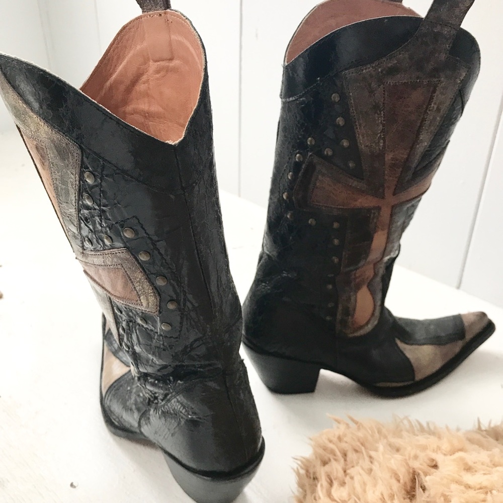 Stetson Multi Pattern Leather Pointed Toe Boots - image 1